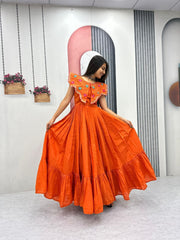Premium Festive Wear Gown Embroidered Collar Dress with Tiered Flare