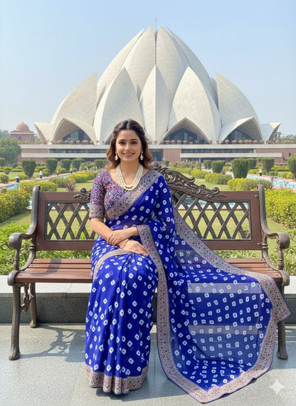 Bandhani Georgette Saree with Heavy Gota Patti Border Designer Blouse
