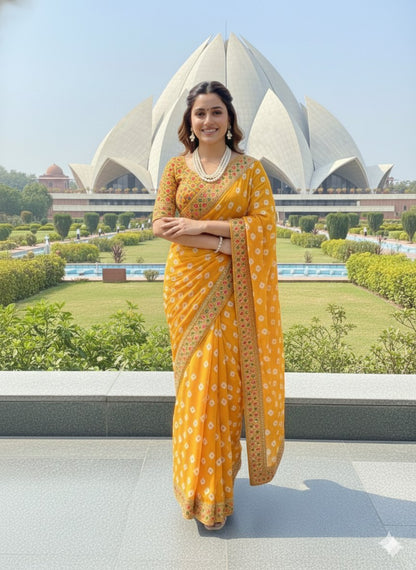 Bandhani Georgette Saree with Heavy Gota Patti Border Designer Blouse