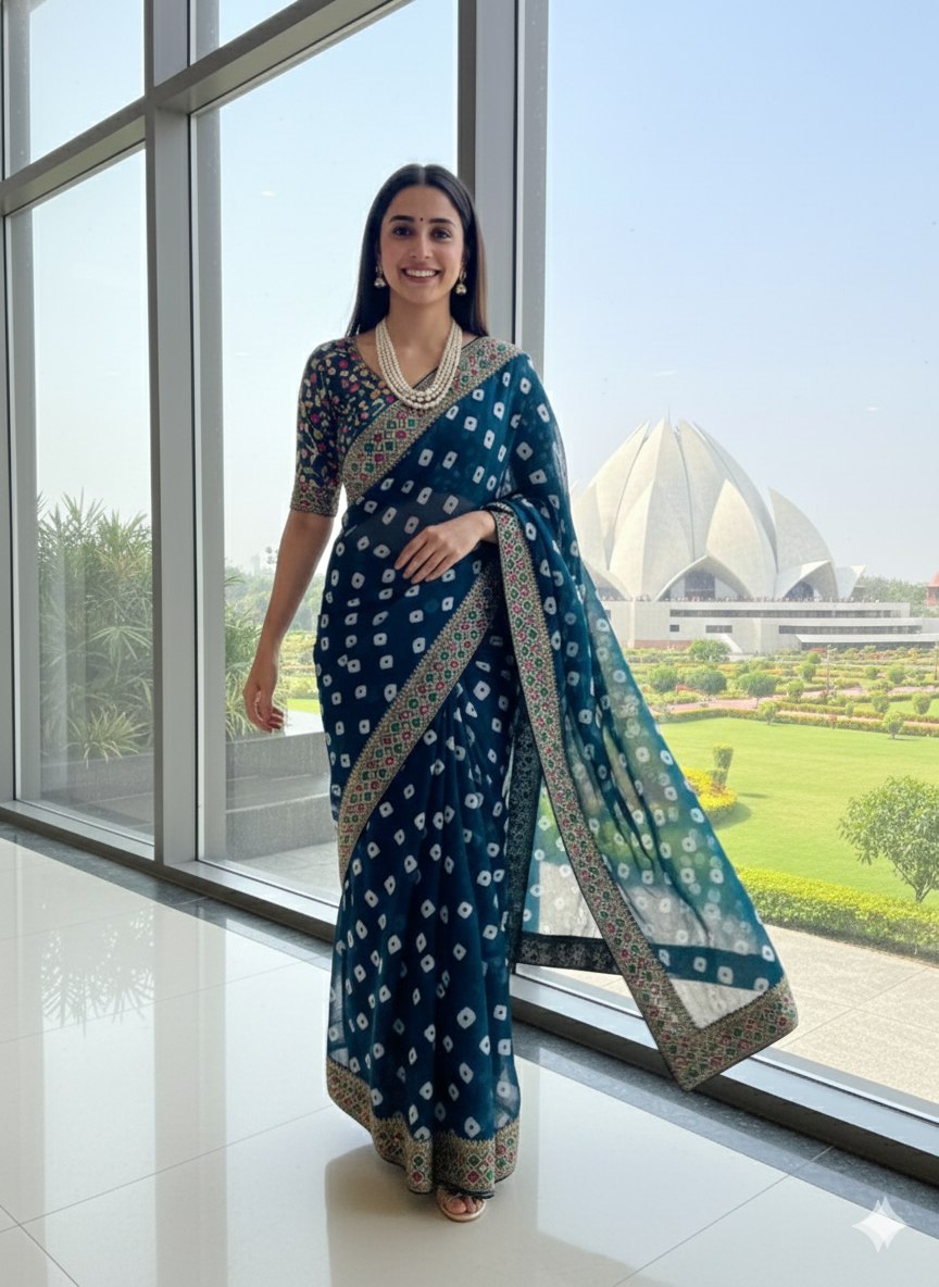 Bandhani Georgette Saree with Heavy Gota Patti Border Designer Blouse