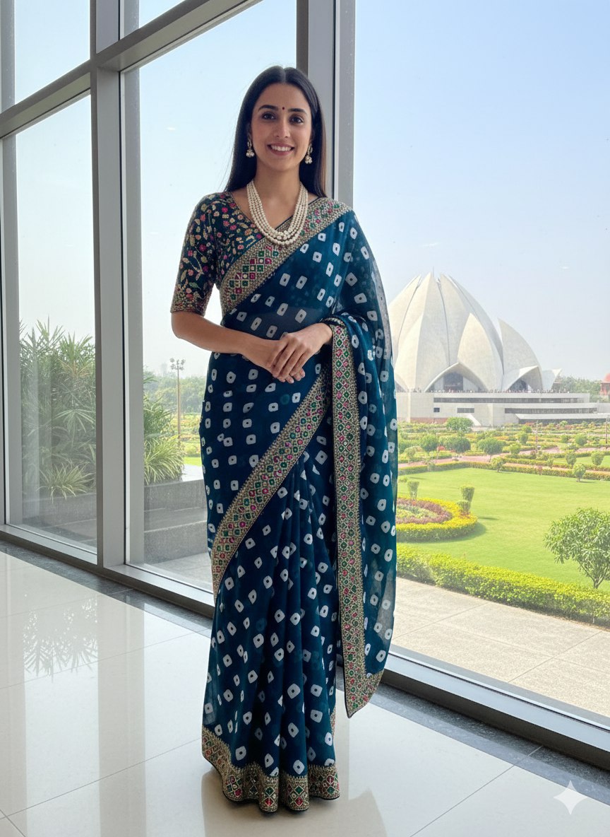 Bandhani Georgette Saree with Heavy Gota Patti Border Designer Blouse