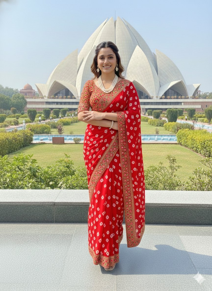 Bandhani Georgette Saree with Heavy Gota Patti Border Designer Blouse