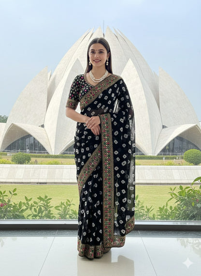 Bandhani Georgette Saree with Heavy Gota Patti Border Designer Blouse
