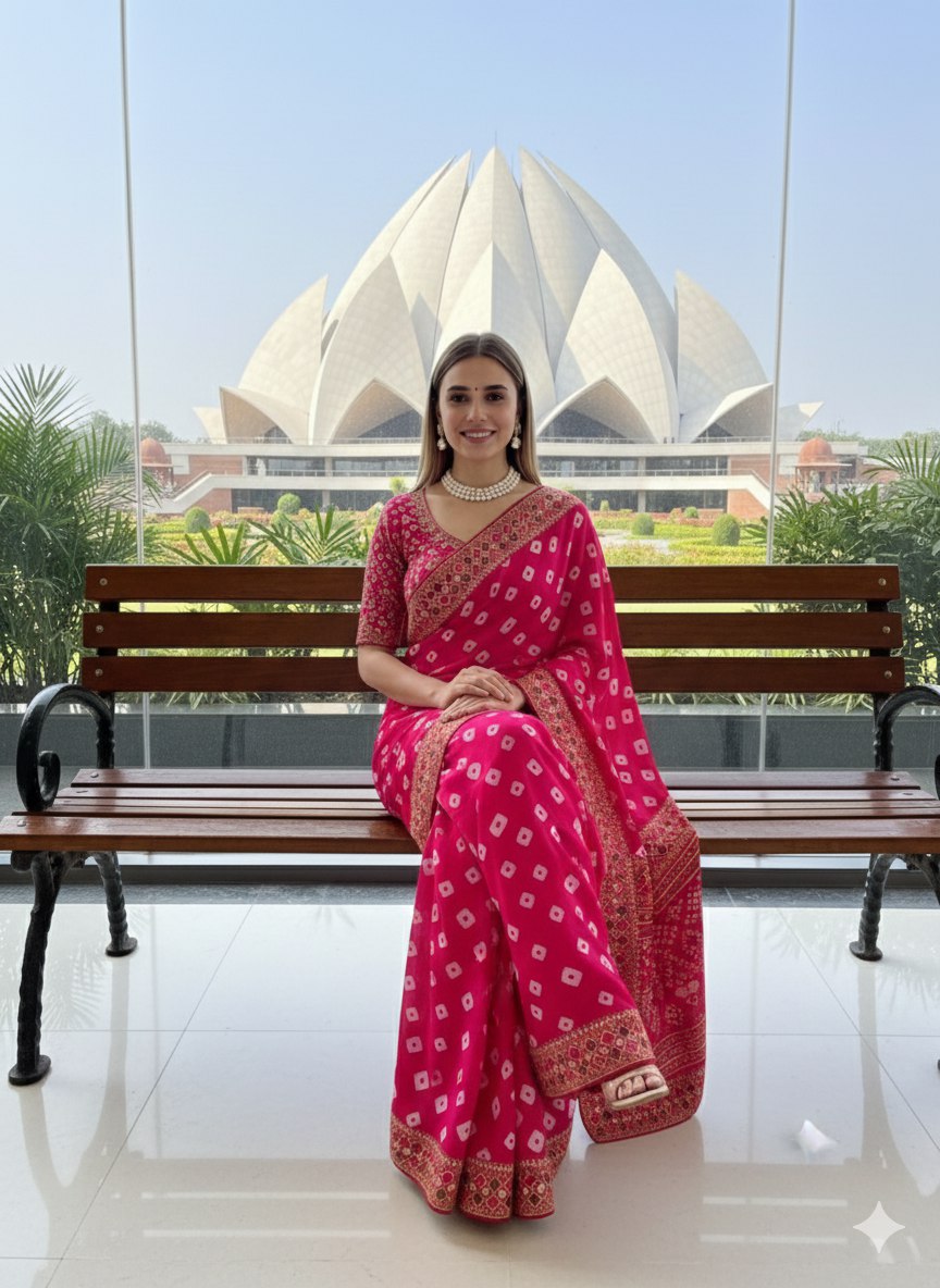 Bandhani Georgette Saree with Heavy Gota Patti Border Designer Blouse
