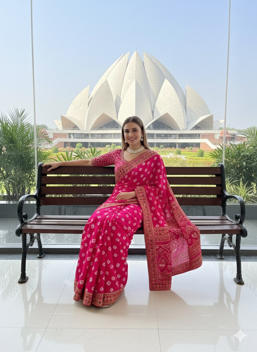 Bandhani Georgette Saree with Heavy Gota Patti Border Designer Blouse