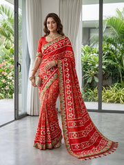 Elegant Patola Style Printed Saree with Elephant Motifs and Ornate Border Designer Festive Drape