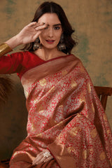 Luxurious Handloom Style Banarasi Saree Classic Ethnic Drape with Elaborate Gold Border