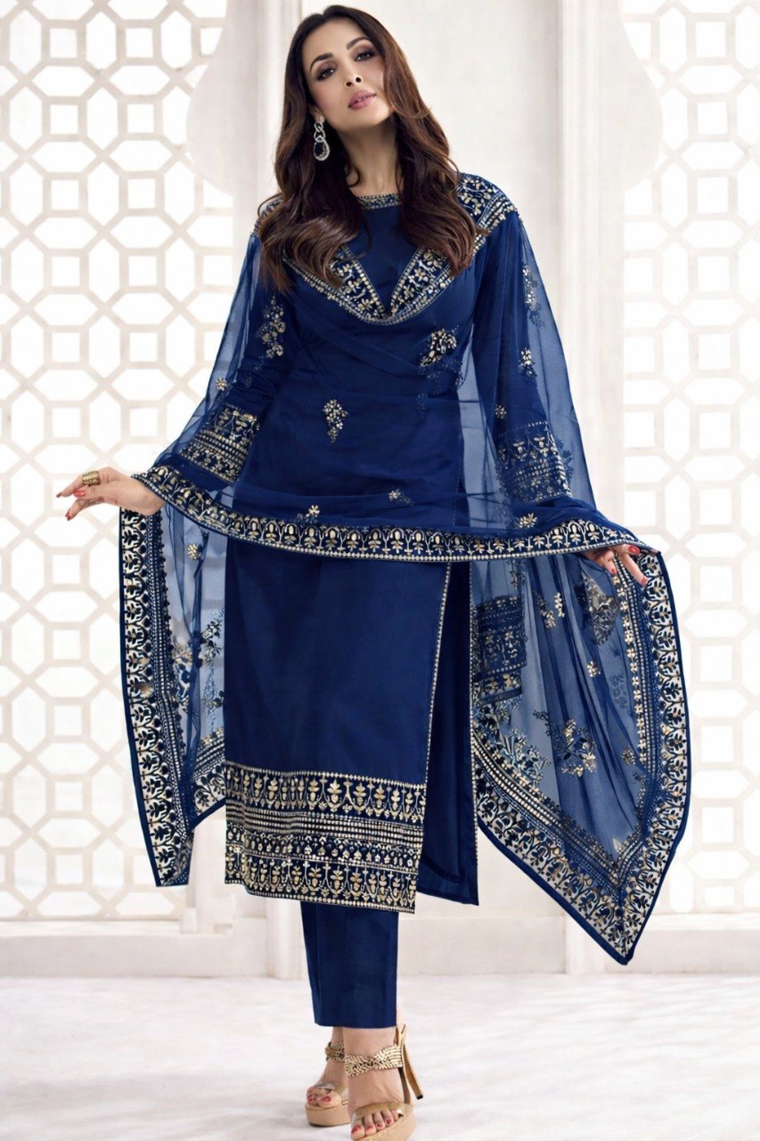 Elegant Festive Kurta with Pants and Sequinned Net Dupatta Traditional Ethnic Wear for Weddings