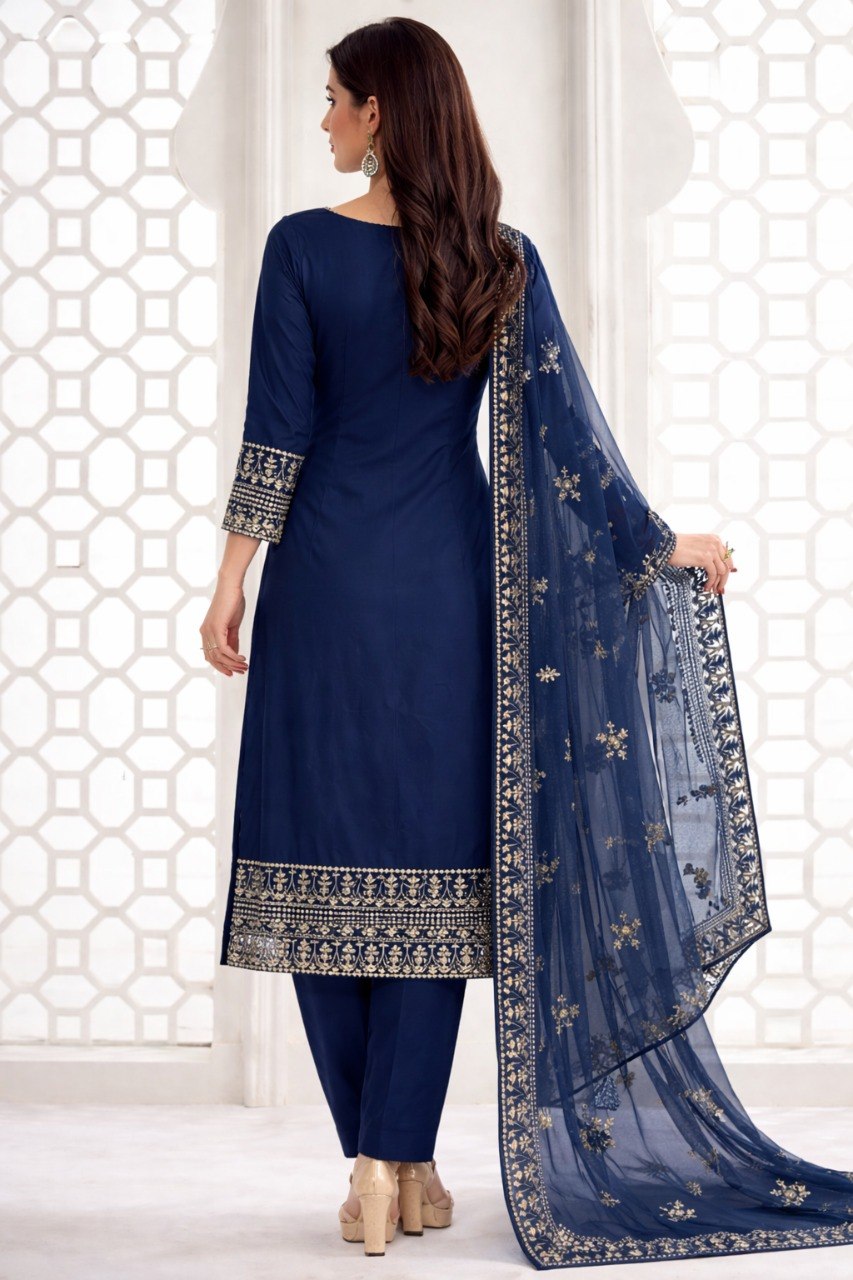 Elegant Festive Kurta with Pants and Sequinned Net Dupatta Traditional Ethnic Wear for Weddings