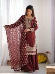 Sophisticated Festive Ethnic Ensemble Featuring Intricate Embroidery and Detailed Dupatta