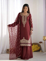 Sophisticated Festive Ethnic Ensemble Featuring Intricate Embroidery and Detailed Dupatta
