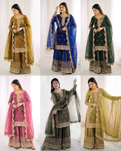 Luxurious Festive Organza Sharara Set Hand Embellished Ethnic Ensemble