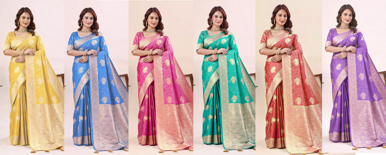 Sophisticated Traditional Banarasi Saree Opulent Gold Zari Border for Weddings and Celebrations
