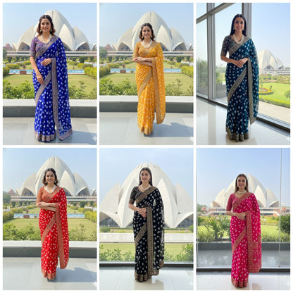 Bandhani Georgette Saree with Heavy Gota Patti Border Designer Blouse