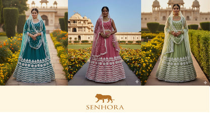 Chinnon Silk Lehenga Choli with Heavy Scallop Embroidery and Sequin Work