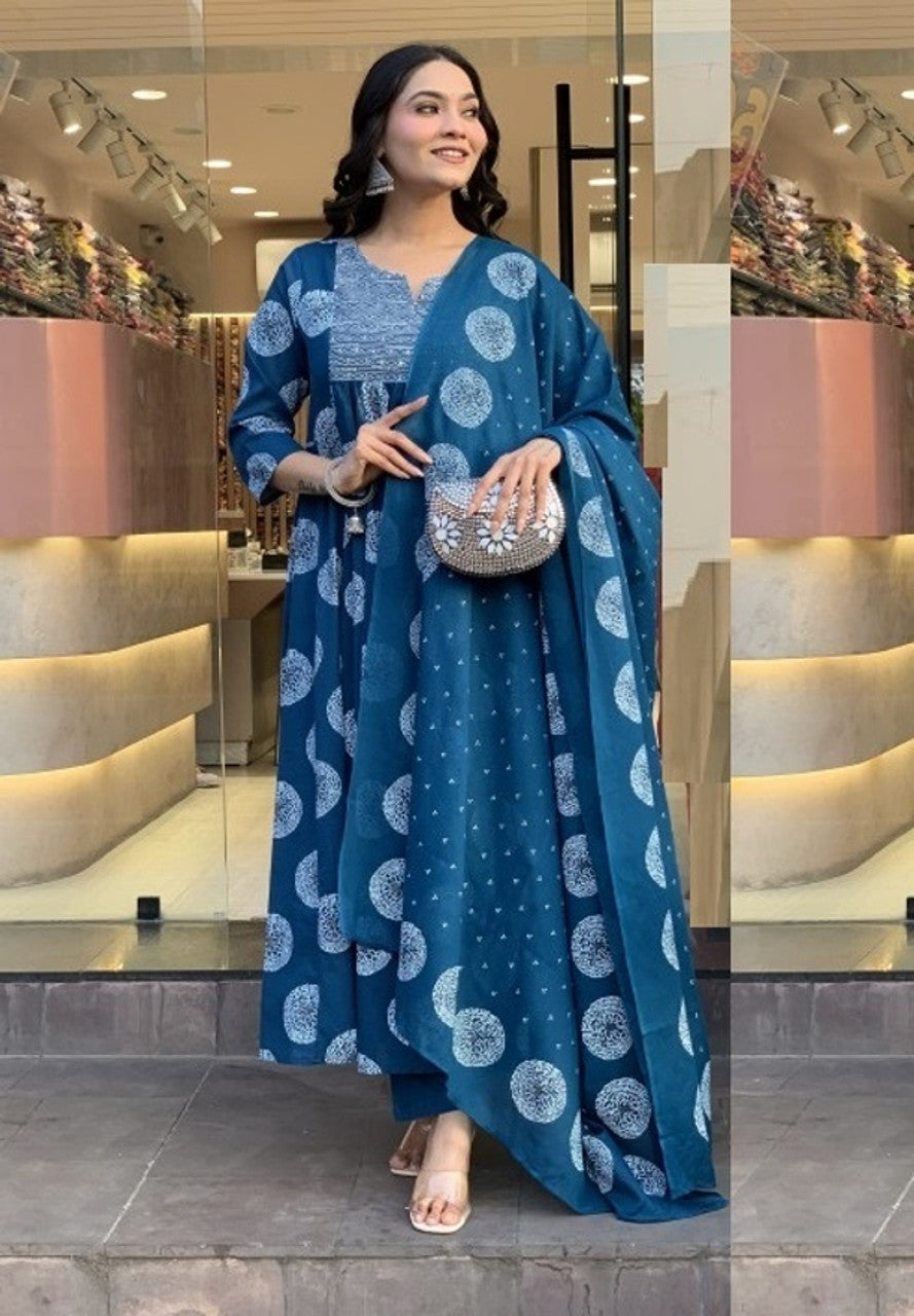 Morpich Rayon Printed Kurti Pant Dupatta Set
