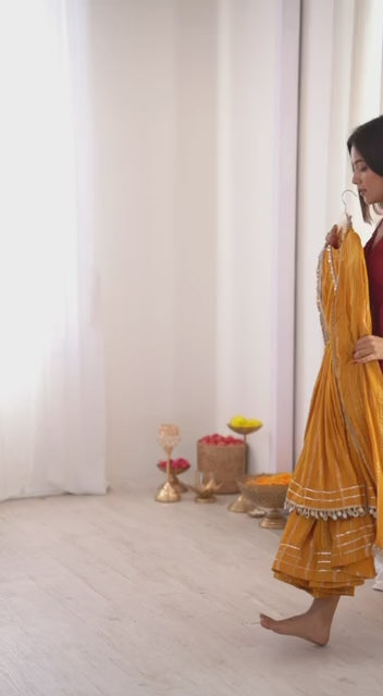Contemporary Striped Peplum Sharara Set Stylish Festive Wear with Gota Detail